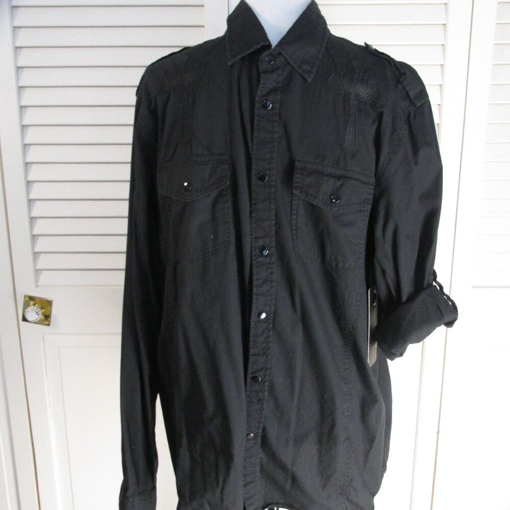 Layer 8 "Eighty Eight" Platinum Black Snapped Dress Shirt - XL (Large) NWT